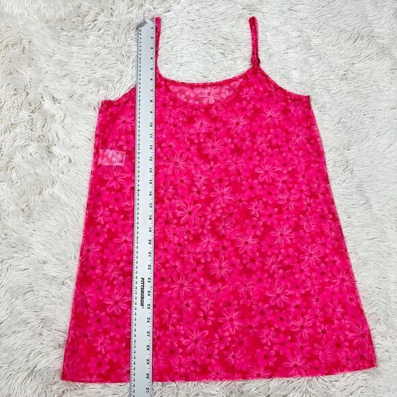 Vintage Leilani Y2K Bright Pink Floral Spaghetti Strap Sheer Mesh Coverup S/M - Picture 3 of 6